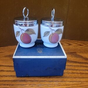 Pair Of Matching Royal Worcester Porcelain Egg Coddler's Peach & Berries Vintage